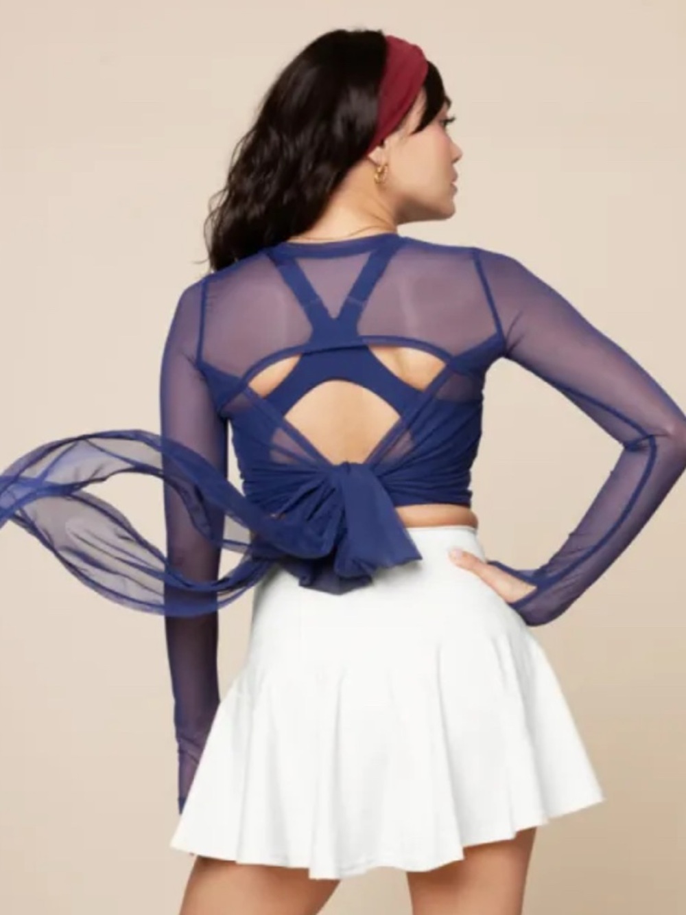Popflex Sheer Navy Tie-Back Long Sleeve reversible